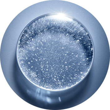 Boca s gaziranom vodom, mjehurići se dižu unutar prozirnog staklenog posuda na svijetloplavoj pozadini.