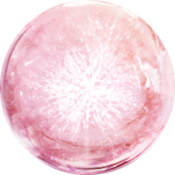 Prozirna ružičasta sfera s maštovitim uzorcima unutar nje.