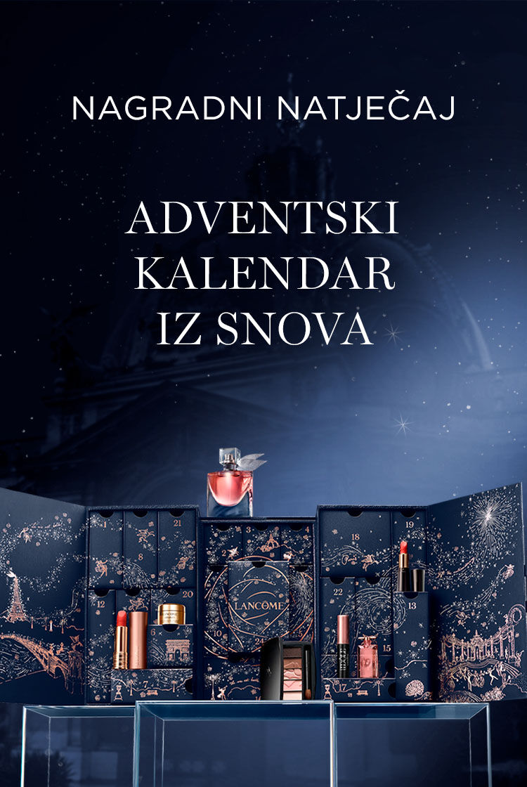 Alt text: "Adventski kalendar s raznim beauty proizvodima, dekoriran u božićnom duhu."