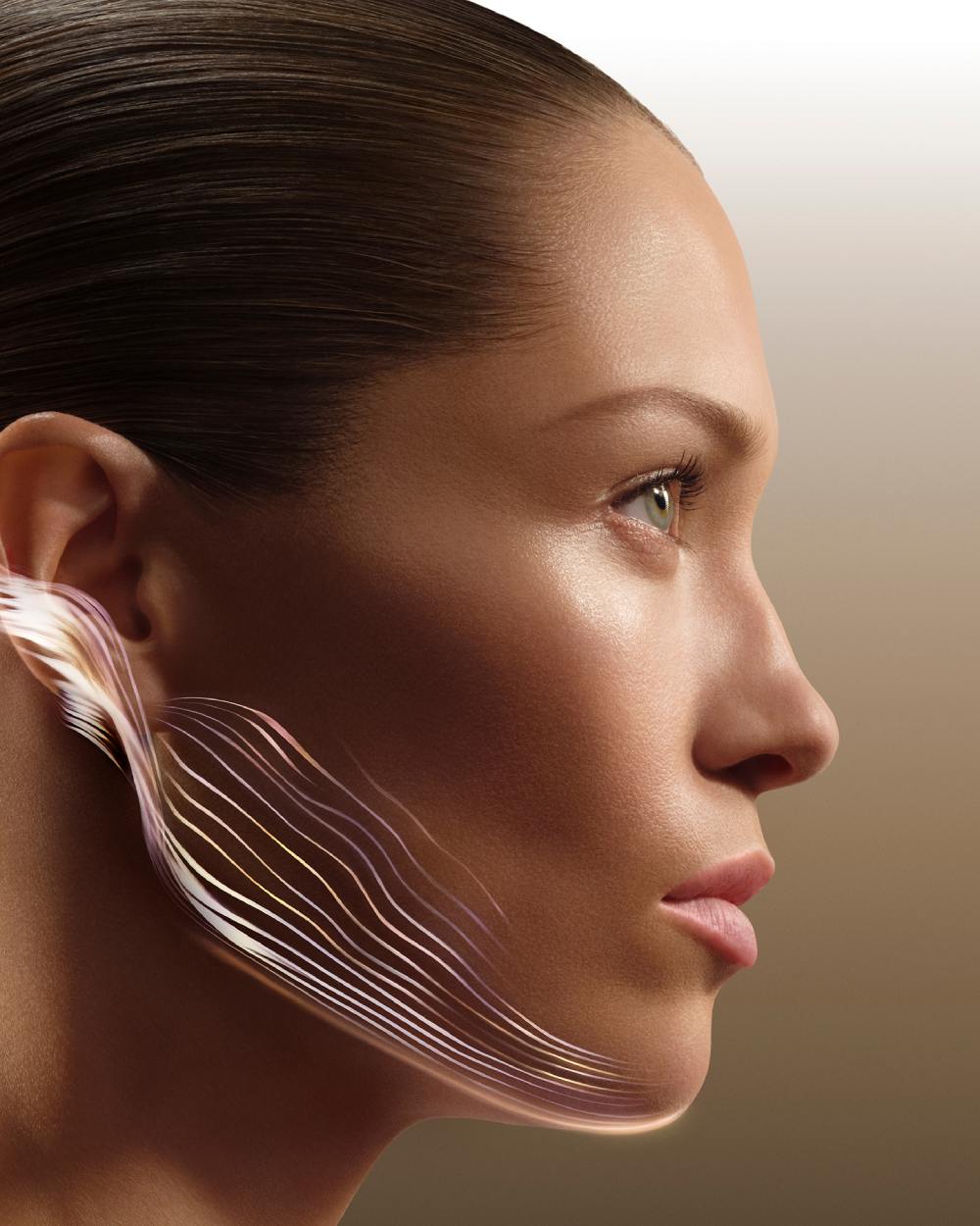 Model with animated lines on the jawline